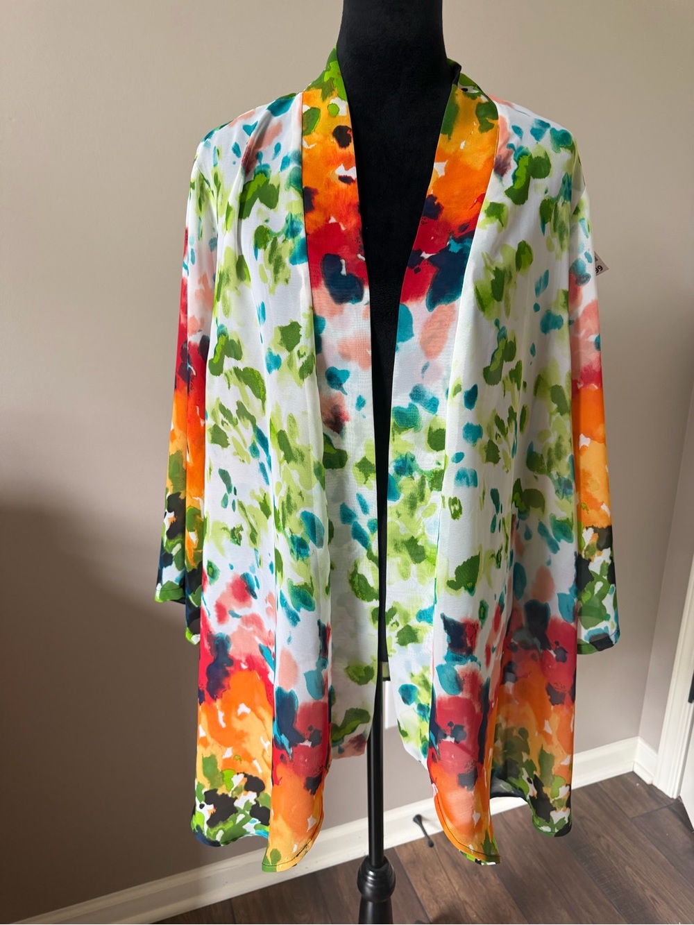 Travel Elements Multicolor Floral Watercolor Open-Front Kimono Size 2X